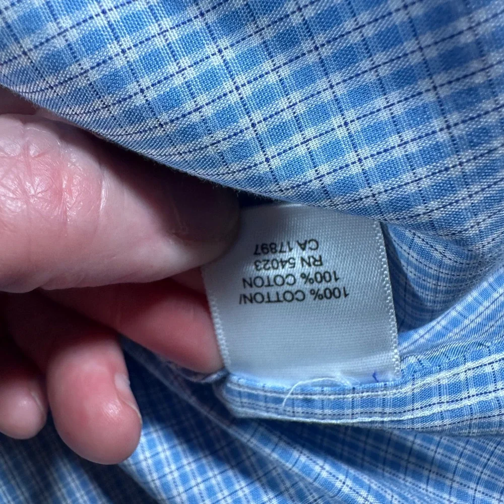 Banana Republic Non Iron Classic Fit Dress Shirt Blue Check Cotton Mens Large